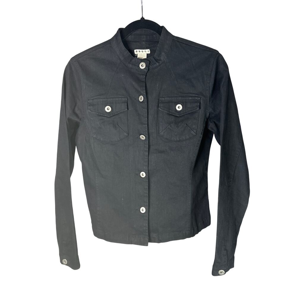 Bamboo Traders Women's Black Washed Button Up Denim Jacket Closet Staple | S